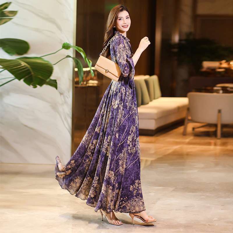 ロングドレス 花柄シフォンロマンティックドレス