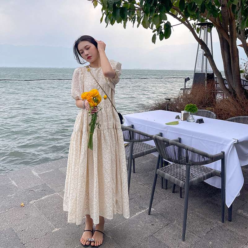 ロングドレス 優美な花柄レースロマンティックドレス