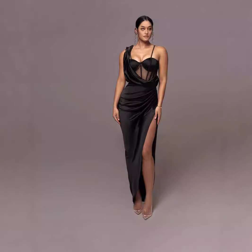 ドレープメッシュ シースルーロングドレス