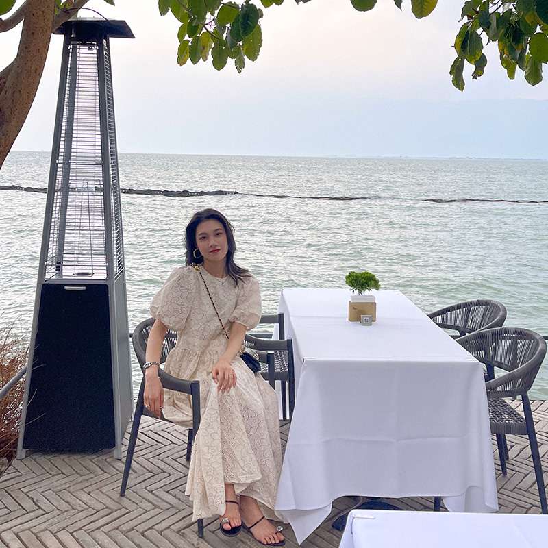 ロングドレス 優美な花柄レースロマンティックドレス