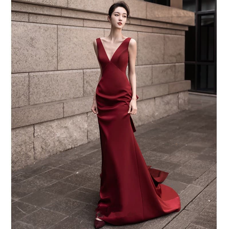 後ろリボン マーメイドロングドレス