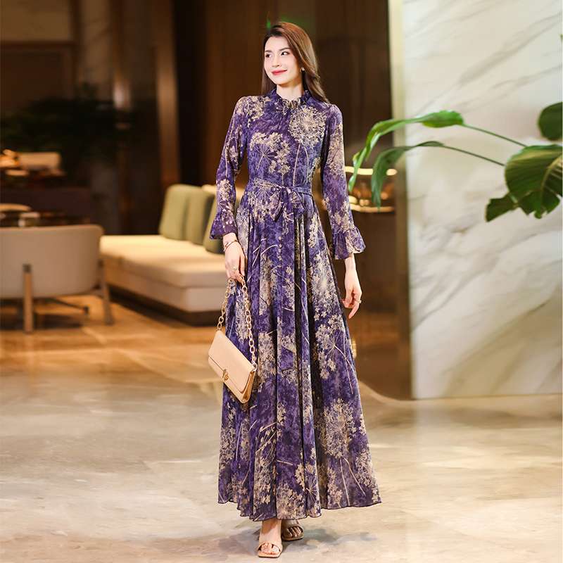 ロングドレス 花柄シフォンロマンティックドレス