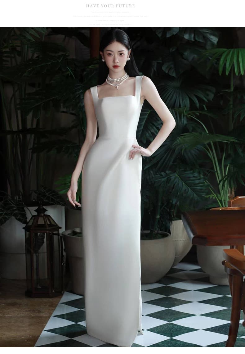 ロングドレス 上品パールネックレス付きマーメイドドレス