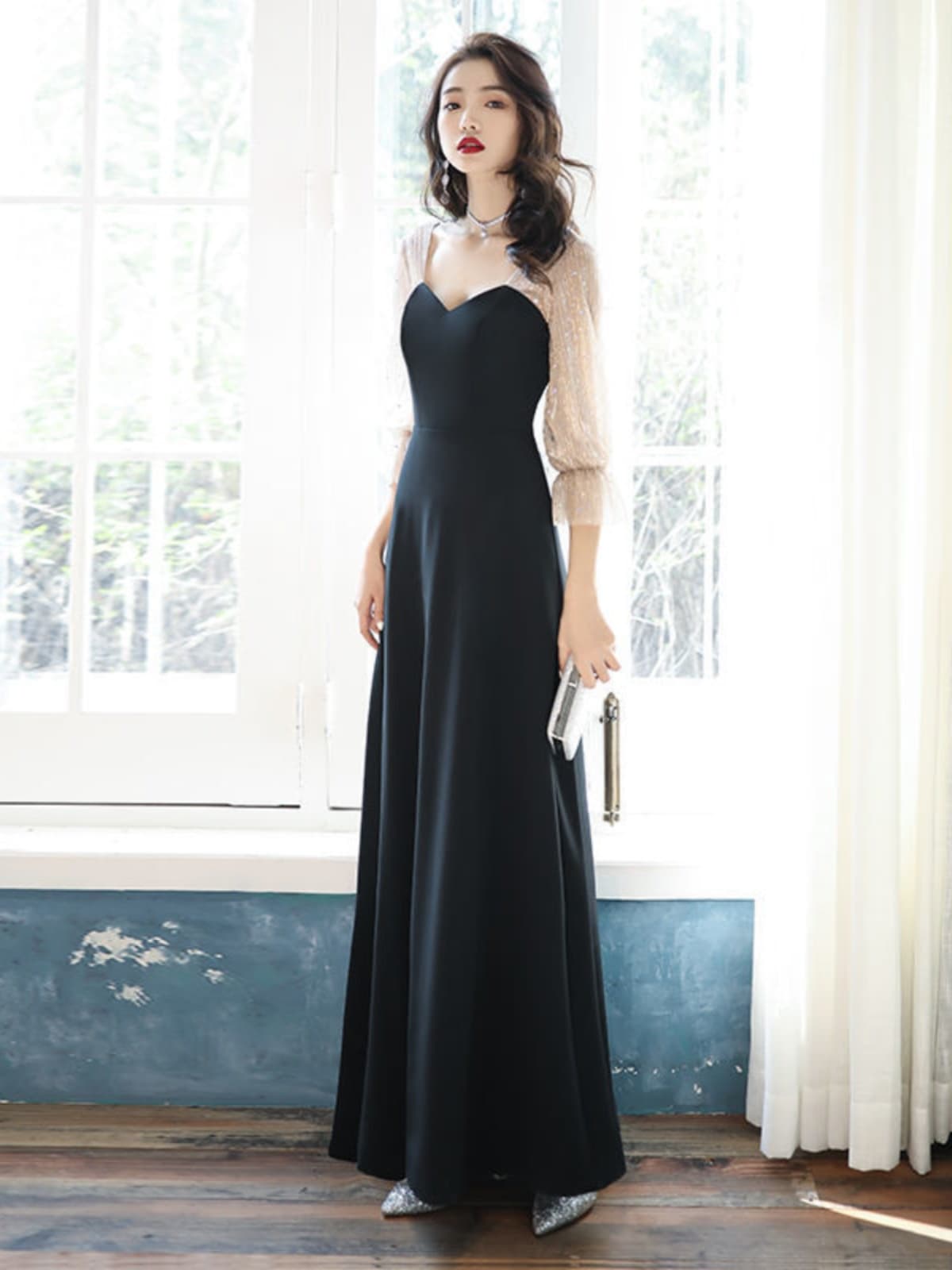 ロングドレス シアースリーブロマンティックドレス