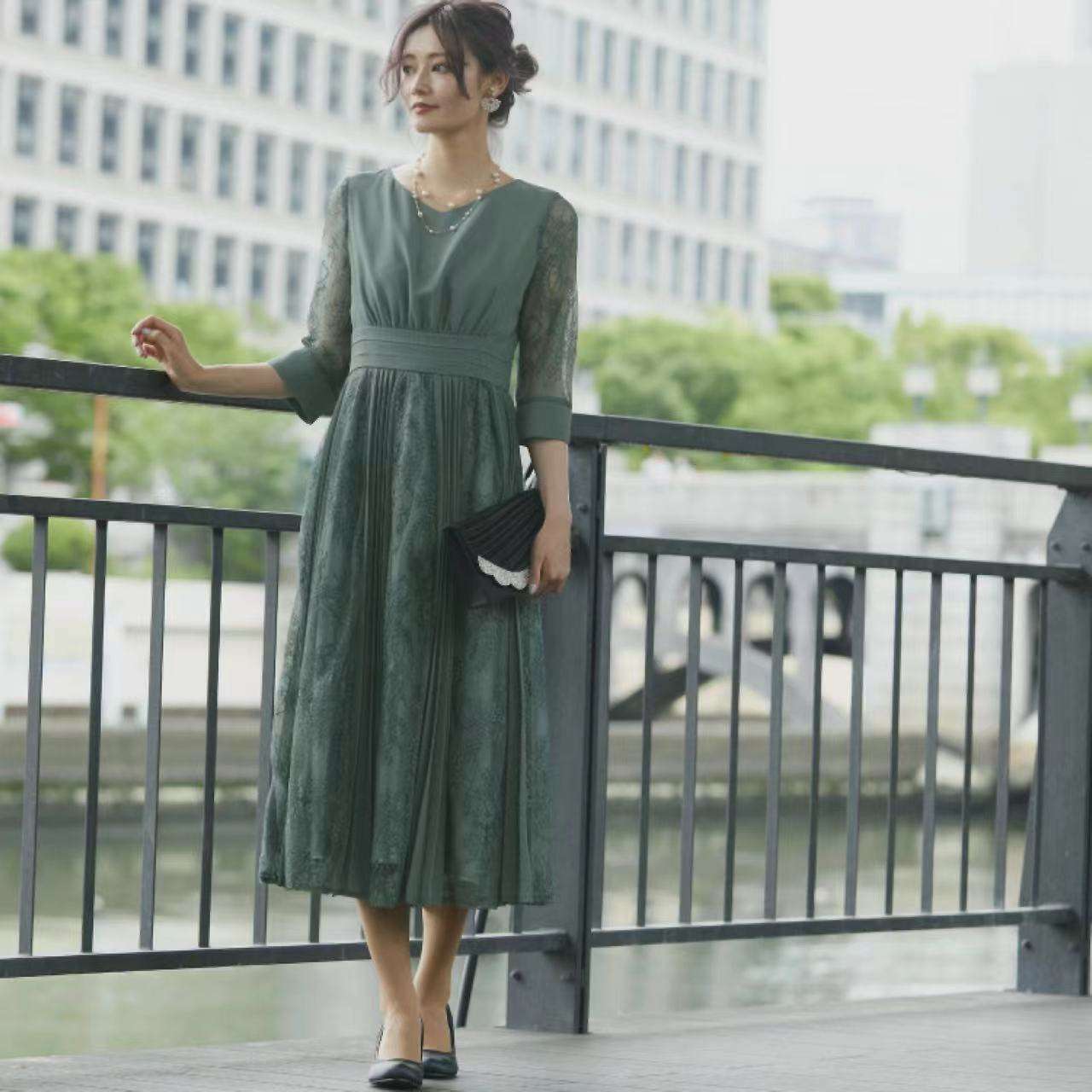 ロングドレス レース袖 優美シルエットドレス