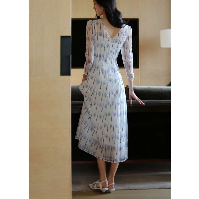 華やかな小花柄チュール ロングドレス