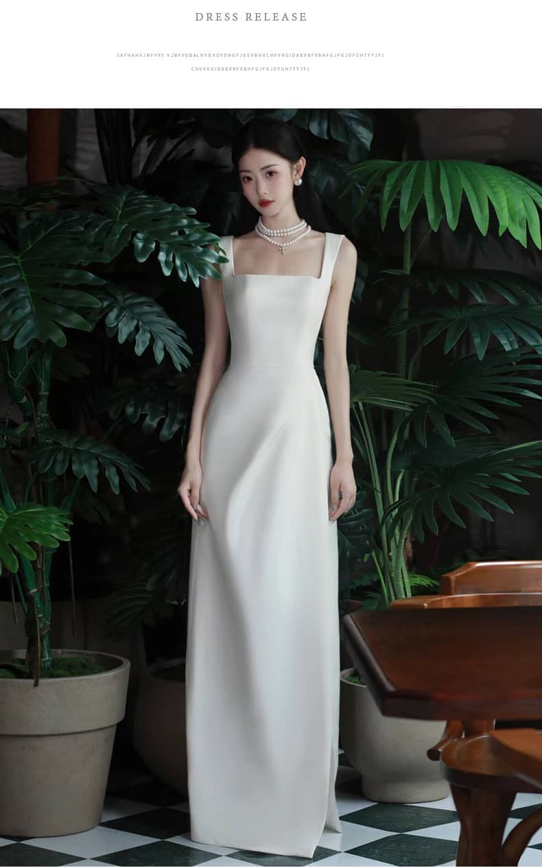 ロングドレス 上品パールネックレス付きマーメイドドレス