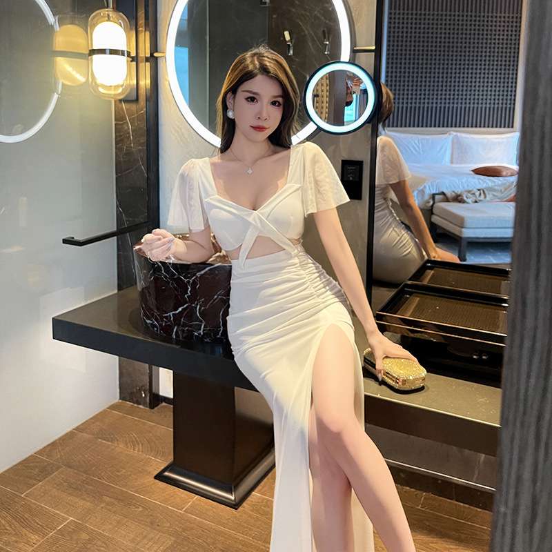 シアースリーブロングドレス