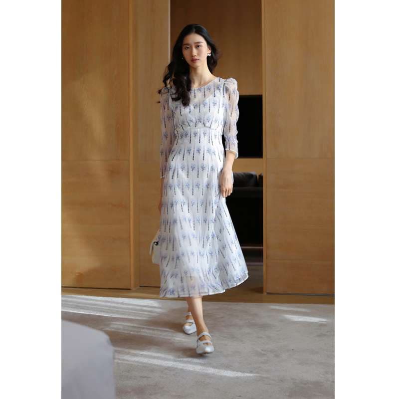 華やかな小花柄チュール ロングドレス