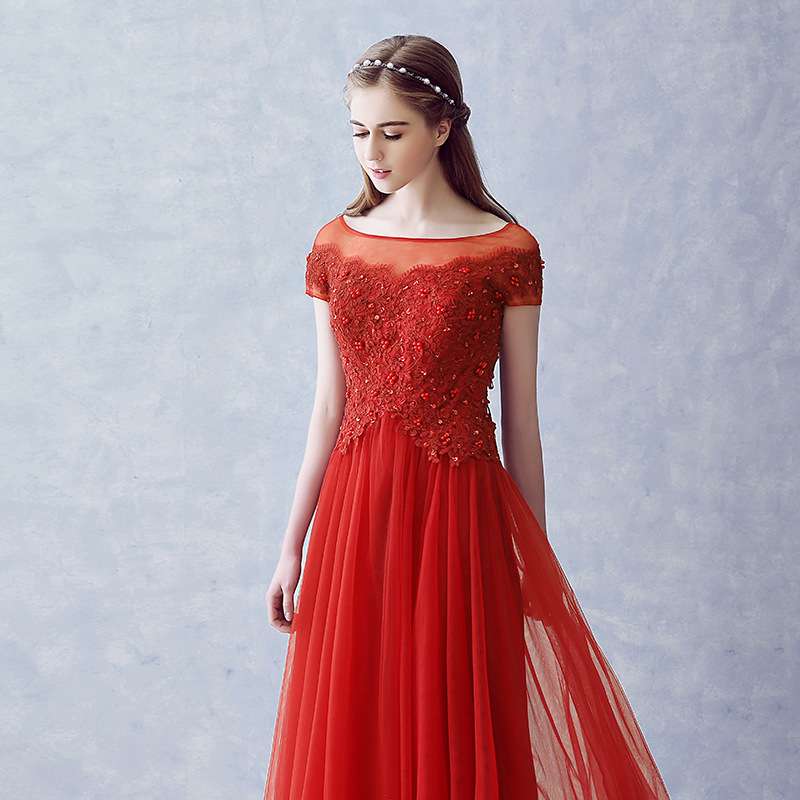 ロングドレス 優美チュールレースドレス