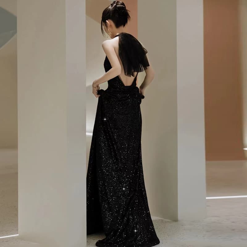 ロングドレス 星空きらめく 深見せバックデザインドレス