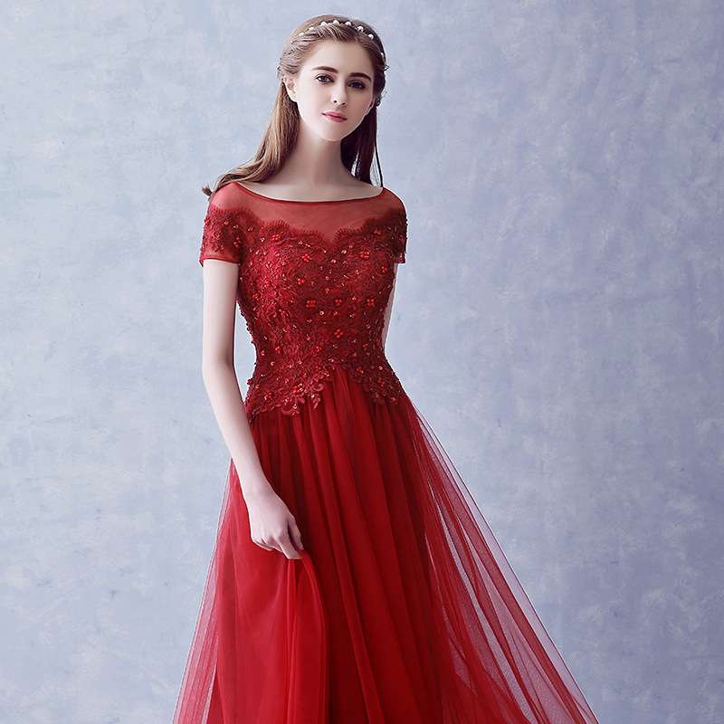 ロングドレス 優美チュールレースドレス