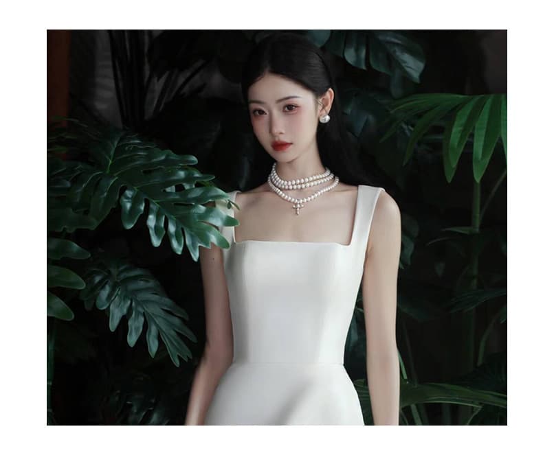 ロングドレス 上品パールネックレス付きマーメイドドレス