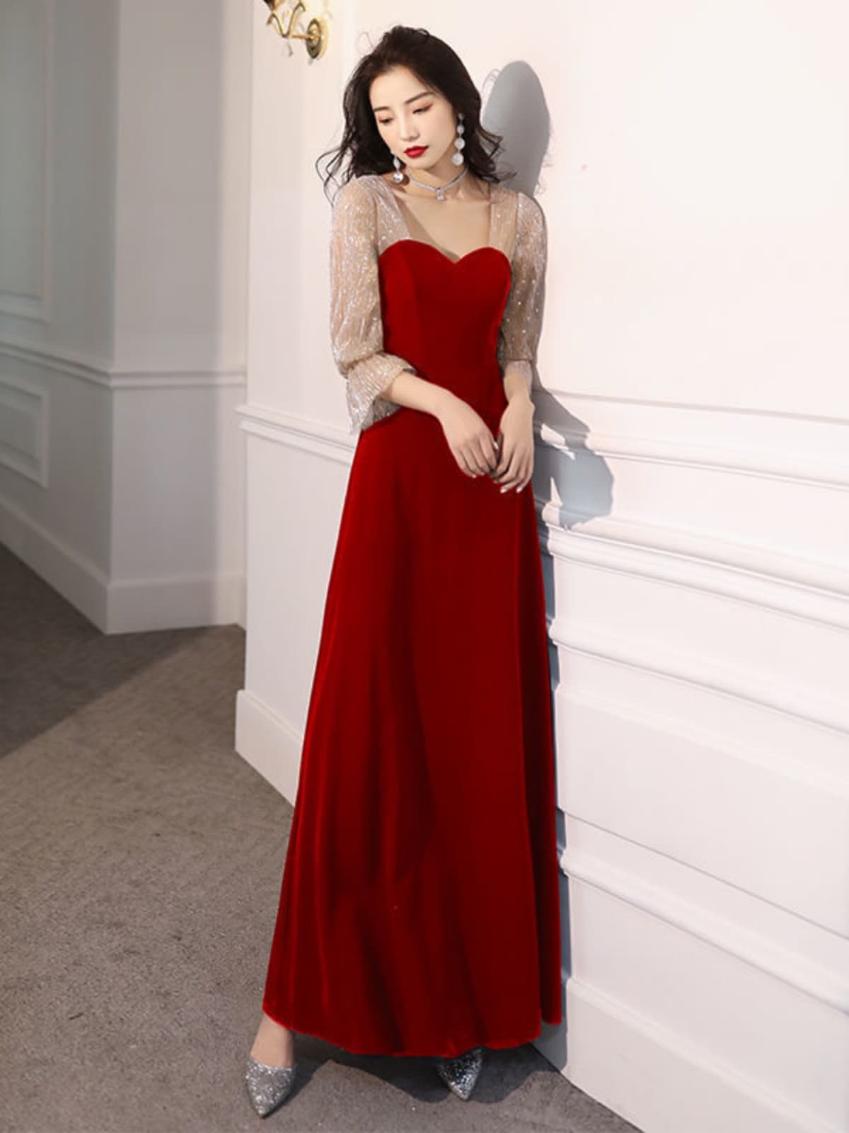 ロングドレス シアースリーブロマンティックドレス