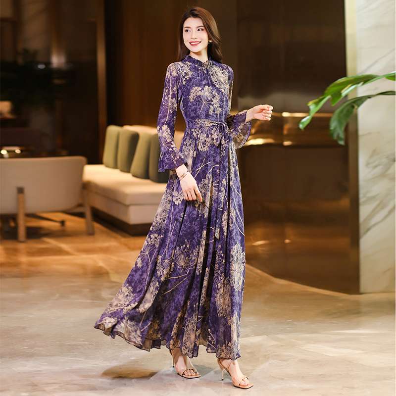 ロングドレス 花柄シフォンロマンティックドレス