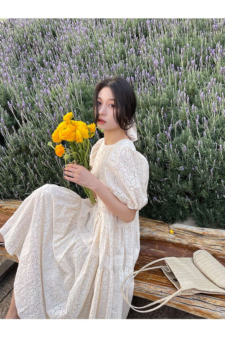 ロングドレス 優美な花柄レースロマンティックドレス