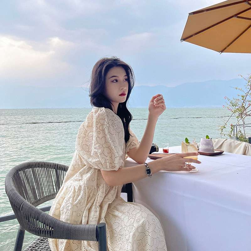 ロングドレス 優美な花柄レースロマンティックドレス