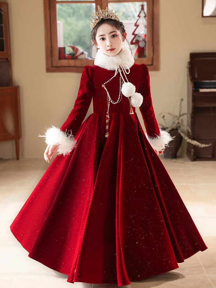 ロングドレス きらめく姫系ベルベットドレス