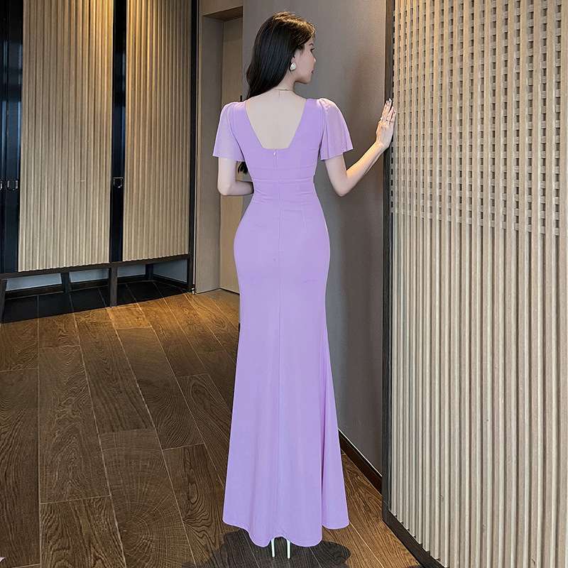 シアースリーブロングドレス