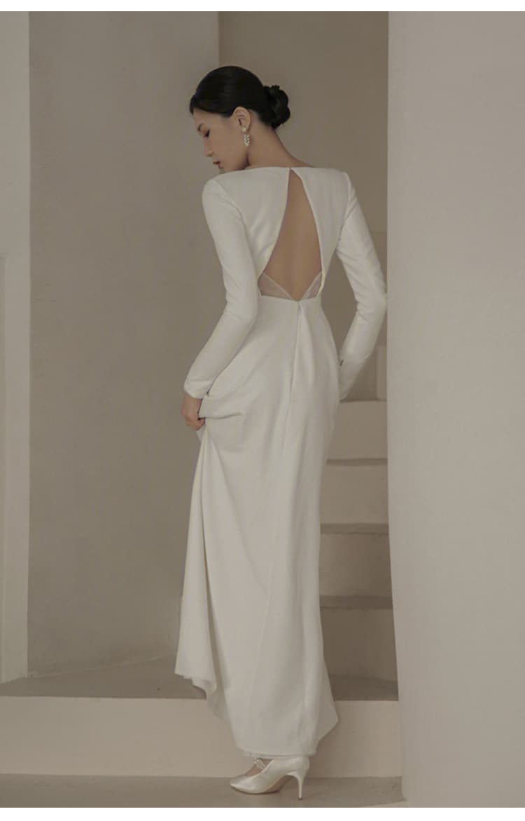 ロングドレス シンプル優美なスレンダーウエディングドレス