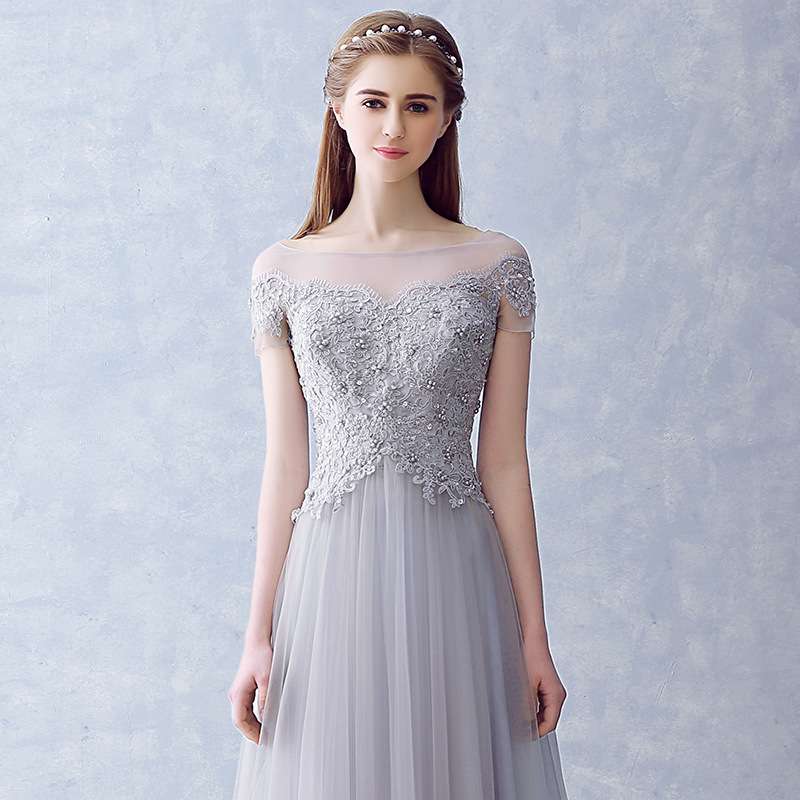 ロングドレス 優美チュールレースドレス