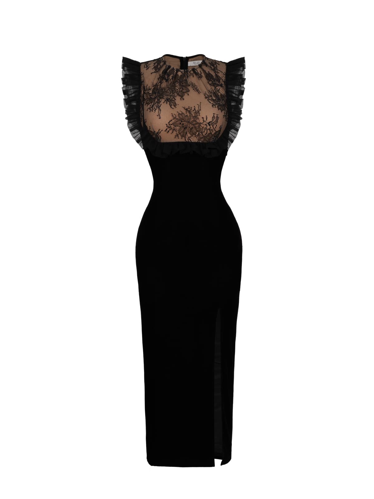 優美なレース切替スリットロングドレス