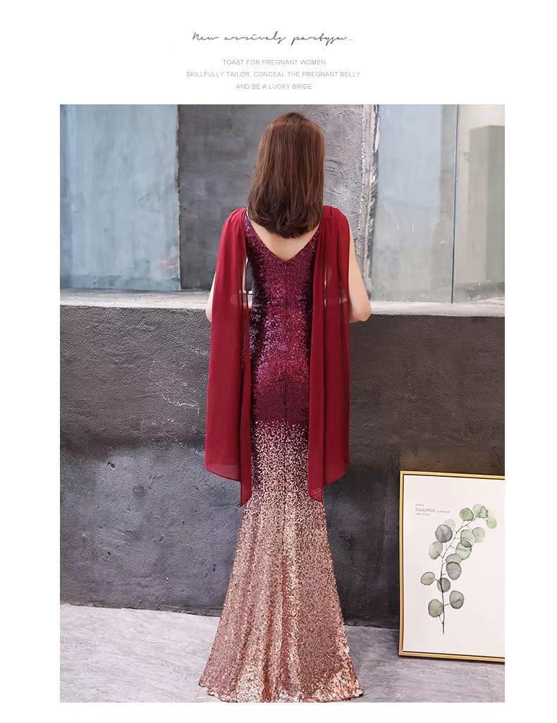 ロングドレス スパンコール付きワンショルダー マーメイドドレス