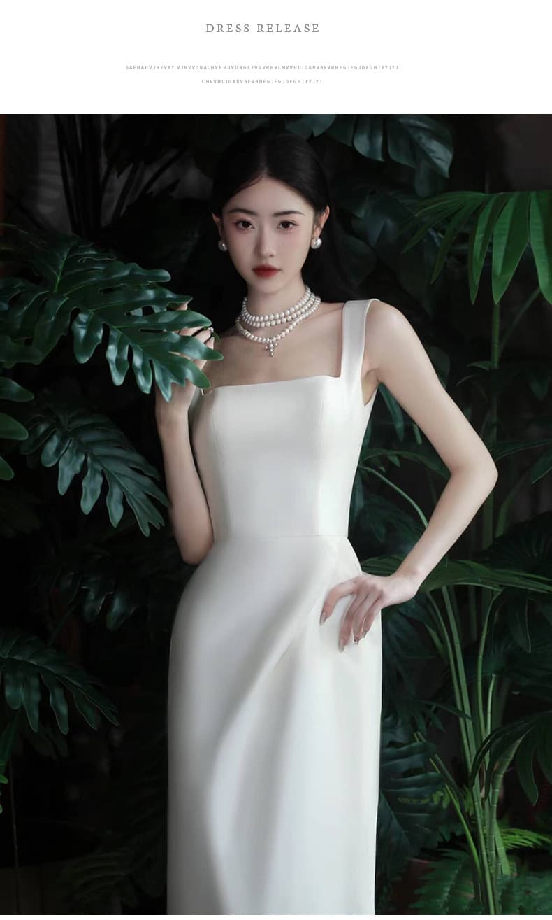 ロングドレス 上品パールネックレス付きマーメイドドレス