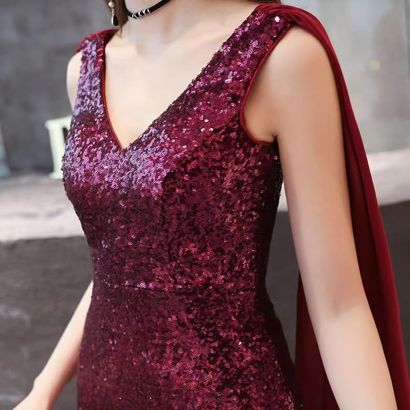 ロングドレス スパンコール付きワンショルダー マーメイドドレス