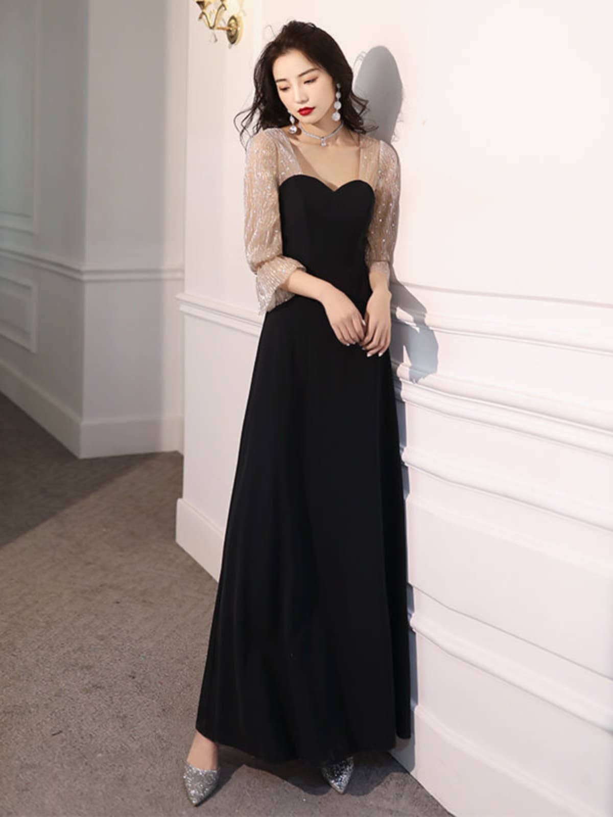 ロングドレス シアースリーブロマンティックドレス