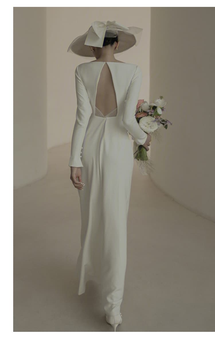 ロングドレス シンプル優美なスレンダーウエディングドレス