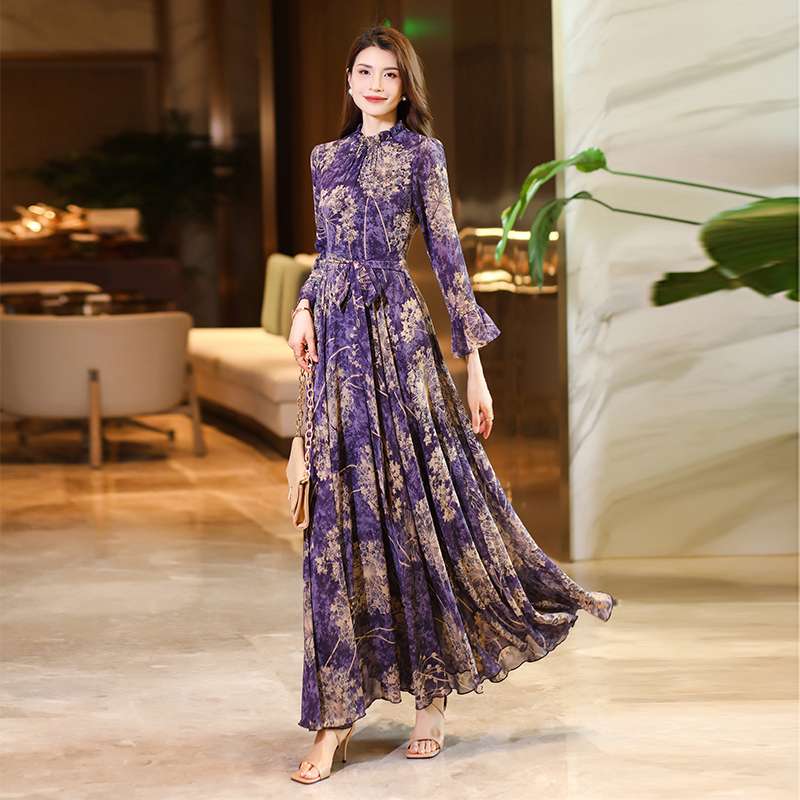 ロングドレス 花柄シフォンロマンティックドレス