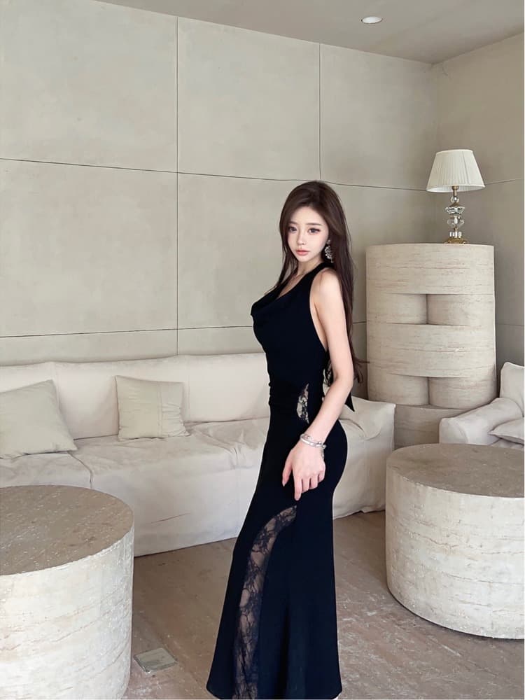 ロングドレス 優美なマーメイドホルターネックドレス