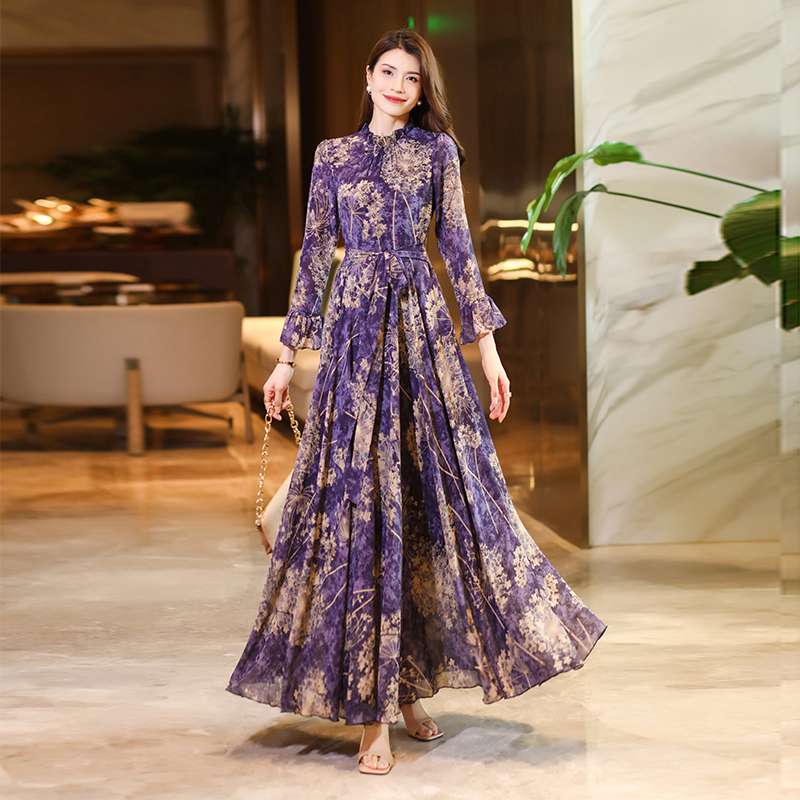 ロングドレス 花柄シフォンロマンティックドレス