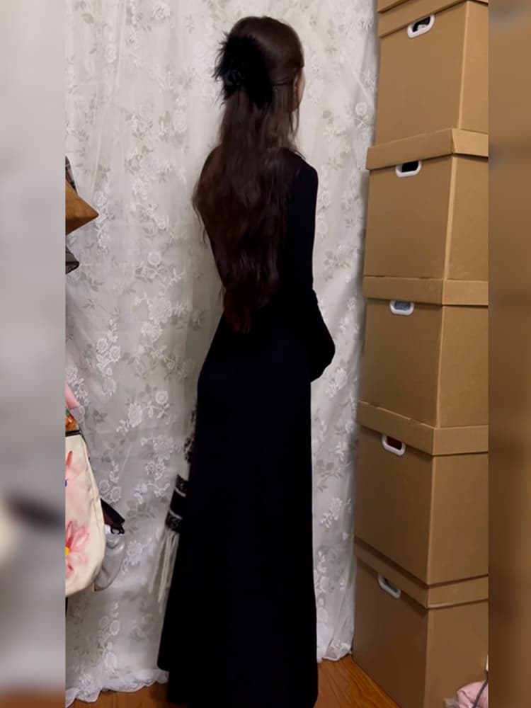 シンプル優美タートルロングドレス