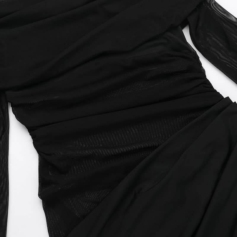 オフショルダー シャーリング ロングドレス